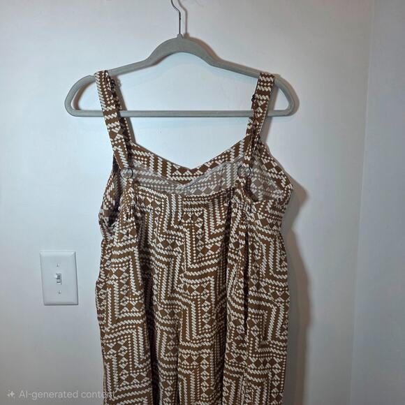 Womens Aztec Print Wide Leg Geometric Jumpsuit Overalls One Size Viscose Brown - Picture 8 of 11
